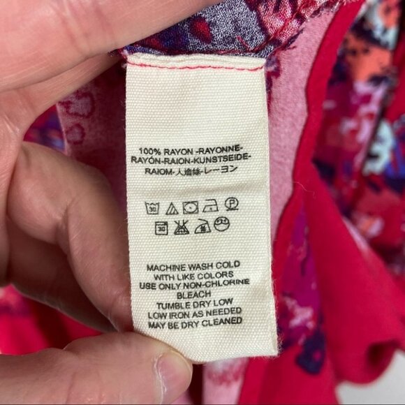 Free People Revolve Meadow Lark Blouse Red Fuchsia Pink Size XS Floral Bohemian - Picture 8 of 11